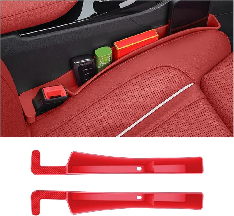 Tioollev 2PCS Car Seat Gap Filler, Automotive Seat Organizer Fill The Gap Between Seat and Console, Universal Car Storage Box Inserts Fill The Gap Between Seat &Console for Coins Wallets Keys (Red) - Image 2